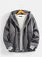 Mens Thicken Fleece Lined Leather Look Winter Warm Hooded Jackets - Gray