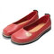 Large Size Women Casual Soft Pu Leather Round Toe Flats - Red