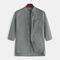 Men's Cotton Linen Shirts Three-quarter Sleeve Casual Slim Mandarin Collar Shirts - Light Gray
