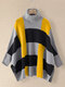 Striped Print High Neck Bat Dolman Sleeve Slit Sweater - Yellow