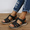 Zapatos de mujer Summer Comfort Punta redonda Cosidos a mano Plus Tamaño Plataforma Sandalias - Negro