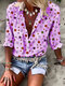 Polka Dot Printed Lapel Long Sleeve Button Blouse - Purple