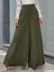High Waist Solid Invisible Zip Back Wide Leg Pants - Army Green