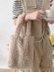 Women Cute Plush Lamb Wool Handbag Tote - Khaki