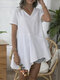 Solid Color V-neck Overhead Short Sleeve Irregular Cotton T-Shirt - White