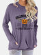 Halloween Cartoon Pumpkin Letters Print Long Sleeve Pocket T-shirt - Purple