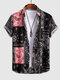 Mens Ethnic Paisley Floral Print Lapel Short Sleeve Shirts - Red
