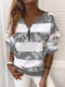 Tie Dye Long Sleeve V-neck Zip Front Sweatshirt For Women - Gray