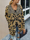 Leopard Printed Long Sleeve Lapel Collar Cardigan For Women - Khaki