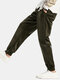 Mens Chinese Style Crane Embroidery Winter Fleece Lined Warm Slim Fit Track Pants - Dark Green