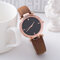 Casual Quartz Wristwatch No Number Round Glass Dial Scrub Leather Strap Fashion Watches - Brown