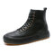 Men Pure Color High Top Chunky Sneakers Lace UP  Mid Calf Casual Boots - Black