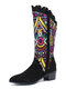 Women Casual Retro Elegant Geometric Pattern National Style Mid-Calf Boots - Black
