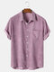 Mens Corduroy Solid Color Casual Breathable & Thin Short Sleeve Shirts - Pink