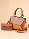 Women Faux Leather Fashion Large Capacity Color Matching Handbag Shoulder Bag - Brown