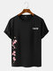 Mens Tokyo Cherry Blossoms Side Print Short Sleeve T-Shirts - Black