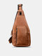 Men Genuine Leather Multi-pocket Anti-theft Chest Bag Retro Wear Waterproof Crossbody Bag - Brown
