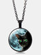 1 PC Casual Trend Cartoon Black Cat Moon Pattern Glass Glass Pendant Necklace - #01
