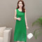 solid color sleeveless long vest dress sling thin bottoming dress - Green