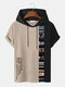 Mens Ethnic Pattern Patchwork Japanese Print Short Sleeve Hooded T-Shirts - Apricot