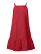Solid Color Straps Plus Size Ruffle Short Dress for Women - Red