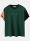 Plus Size Mens Script Embroidered Patchwork Casual Short Sleeve T-Shirts - Green