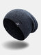 Men Stripe Knitted Solid Color Letter Cloth Label All-match Warmth Beanie Hat - Dark Gray