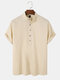 Mens Solid Color Half Button Cotton Short Sleeve Henley Shirts - Khaki