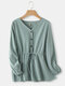 Solid Color Long Sleeve Bandage Casual Blouse For Women - Light Blue