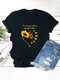Floral Letter Printed Short Sleeve O-Neck Casual T-shirt - Black