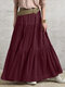 Saia casual feminina patchwork com cintura elástica sólida - Vinho vermelho