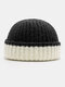 Unisex Knitted Color Contrast Striped Autumn Winter Simple Warmth Brimless Beanie Landlord Cap Skull Cap - Black White