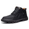Menico Men Hand Stitching Leather Non Slip Retro Casual Ankle Boots - Black