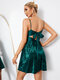Backless Design Tie-up Design Sleeveless Mini Dress - Dark Green