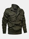 Mens 100% Cotton Badge Zip Front Outdoor Cargo Jackets With Multi Pocket - Green