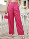 Solid Pocket Button Zip Front Straight Leg Pants - Rose