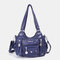 Women Multi-Pocket Crossbody Bag Soft Leather Shoulder Bag - Blue