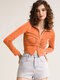 Solid Folds Long Sleeve Lapel Button Blouse Women - Orange
