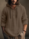 Mens Solid Quarter Button Cotton Casual Drawstring Hoodies - Brown