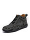Men Retro Hand Stitching Leather Non Slip Soft Lace Up Ankle Boots - Black