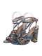 Women Fashion Colorful Snake Print Cross Straps Upper Ankle Buckle Strap Peep Toe Chunky Heels Sandals - Colorful Snake Pint