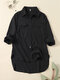Solid Lapel Pocket Long Sleeve Women Button down Shirt - Black