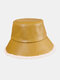 Men & Women PU Leather Wool Warm Fashion Winter Bucket Hat - Yellow