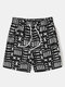 Men Ordered Print Lined Breathable Water Resistant Quick Dry Board Shorts - Black