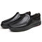 Men Large Size Cow Leather Soft Sole Casual Shoes - Black