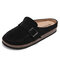 Plus Size Women Casual Comfy Suede Large Round Toe Backless Flats - Black