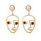 Fashion Exaggerated Abstract Human Face Earrings Gold Color Rhinestones Dangle Earings for Women - Red