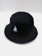 Unisex Cotton Solid Sailboat Pattern Embroidered Casual Sunshade Bucket Hat - Black