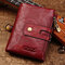 Genuine Leather Bifold Wallet Female Small Wallet Money Bag Coin Purse Card Holder - Red