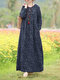 Floral Print High Waist Pocket Maxi Vintage Dress - Black